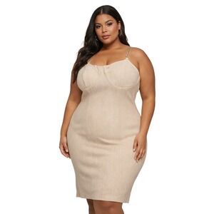 Almost Famous Beige Ribbed Knit Bodycon Dress Gold Chain Straps Plus Size 3X
